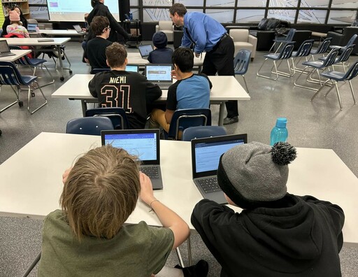 F.R. Haythorne Junior High students compete in a hackathon hosted in the library at Bev Facey Community High.