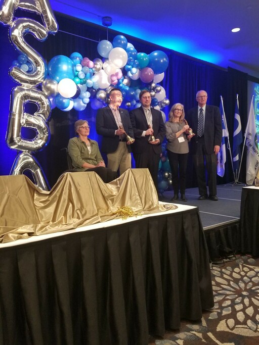 Lorrie Jess, ASBA Past President; Michael Liu, Dow Canada Public Affairs; and other award recipients.