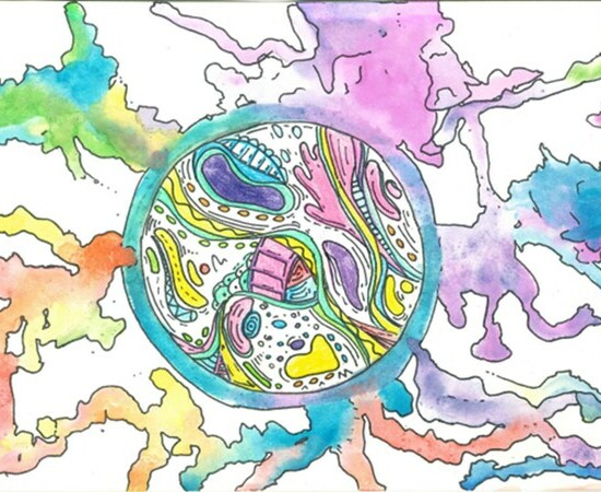 Colourful watercolours on white background
