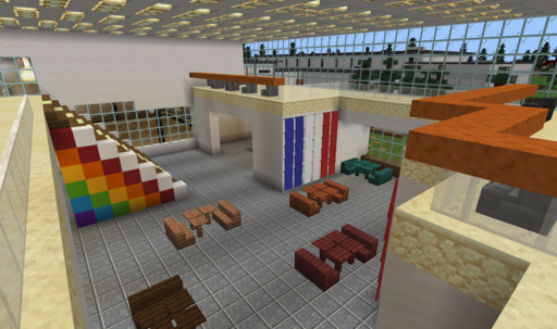 The interior of a school prototype in Minecraft Education created by Michael Mackney’s Grade 3 class in this year’s EIPS Minecraft Design Challenge.