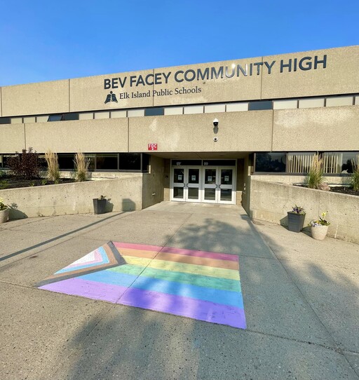 Bev Facey Community High displays its support for Pride Week.