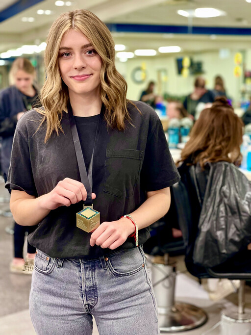 Leah Fraser, a student at Bev Facey Community High and winner of the Senior Hairstyling competition at the Skills Alberta provincials.