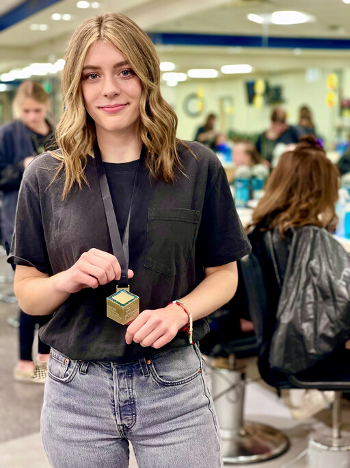 Leah Fraser, a student at Bev Facey Community High and winner of the Senior Hairstyling competition at the Skills Alberta provincials.