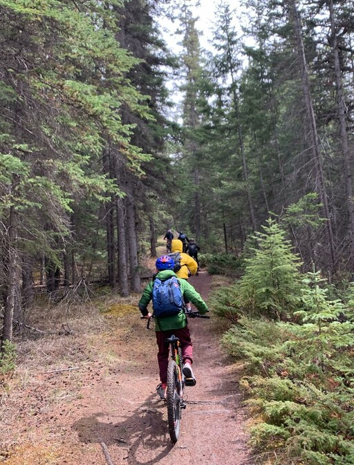 Clover Bar Junior High students in the Sport for Life program bike outdoors on a field trip in Jasper.