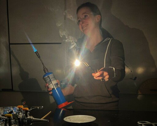 Christine Parker-Young, French Immersion teacher at Ardrossan Junior Senior High, performs a science demonstration with magnesium.