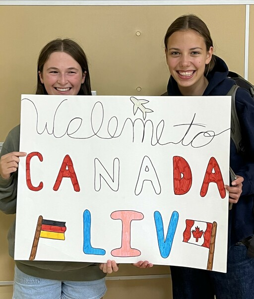 Kayleigh Lewis, a Grade 11 student at Salisbury Composite High, welcomes German student and exchange partner Liv Anshelm to Canada for three months.
